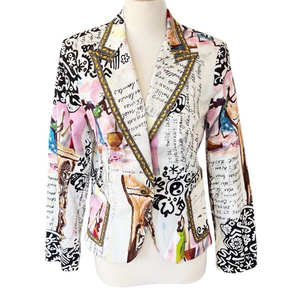 Alberto Makali Vintage Blazer Embellished Multicolor Jacket Womens 12 USA Y2K